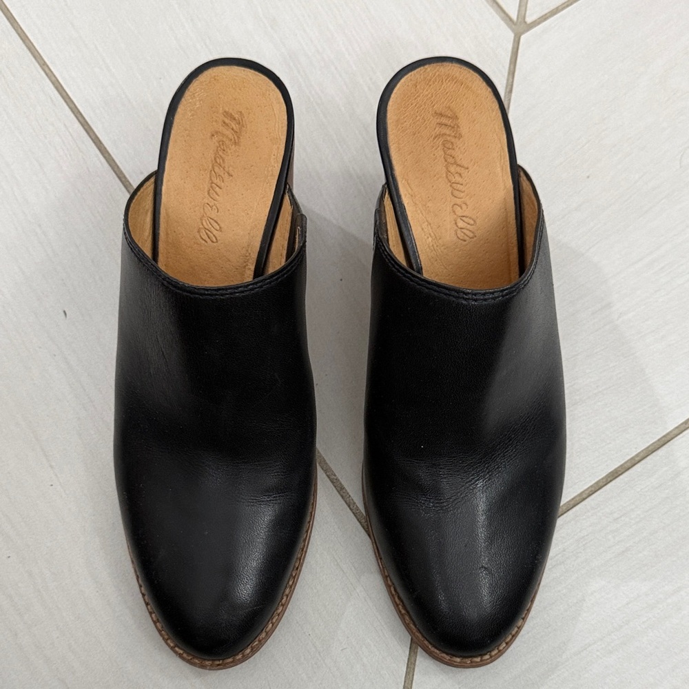 Madewell Black Leather Slip-On Mule Slides